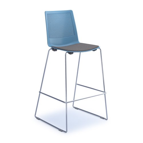 Harmony multi-purpose stool with seat pad and chrome sled frame - blue