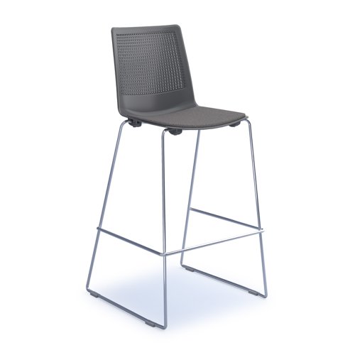 Harmony multi-purpose stool with seat pad and chrome sled frame - grey