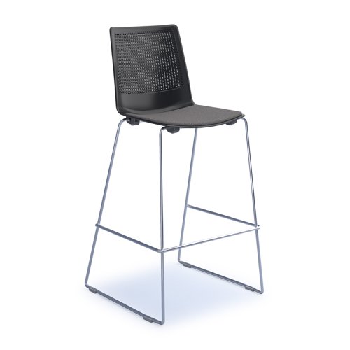 Harmony multi-purpose stool with seat pad and chrome sled frame - black