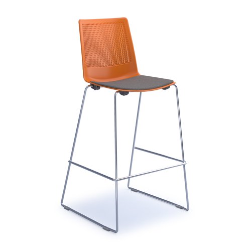 Harmony multi-purpose stool with seat pad and chrome sled frame - orange