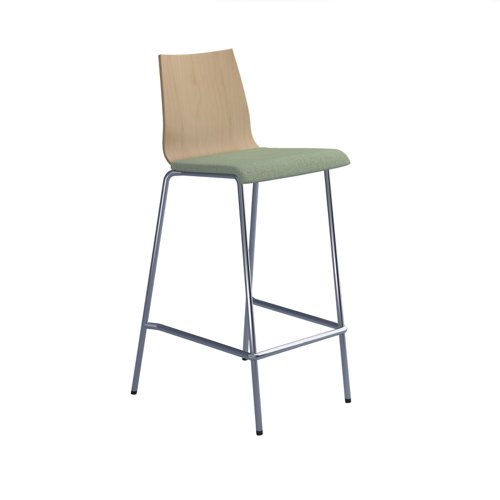 Fundamental dining stool with beech back, fabric seat and chrome frame - made to order fabric
