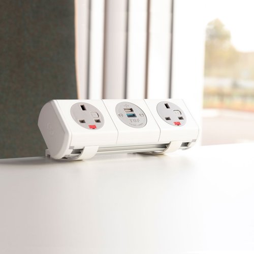 Hubble clip-on power module 2 x UK sockets, 1 x TUF (A&C connectors) USB charger - white HBL-3-WH Buy online at Office 5Star or contact us Tel 01594 810081 for assistance