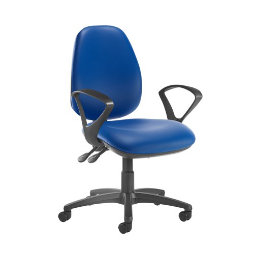 Jota high back operator chair with fixed arms - Ocean Blue vinyl