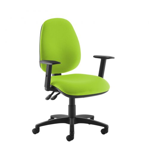Green high back operator chair with adjustable arms