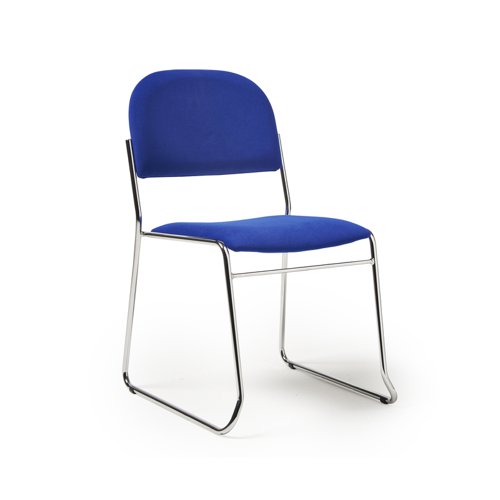 Jive stacking chair with chrome frame in blue fabric