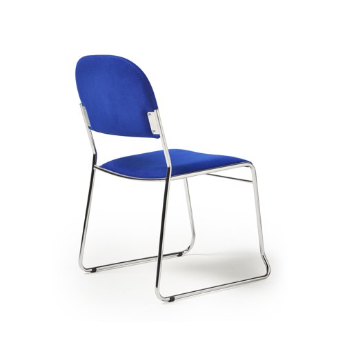 Jive stacking chair with chrome frame in blue fabric