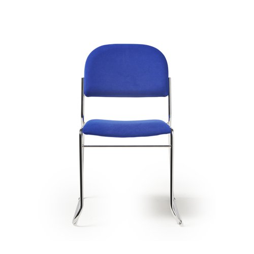 Jive stacking chair with chrome frame in blue fabric