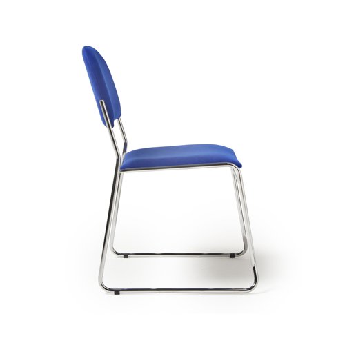 Jive stacking chair with chrome frame in blue fabric