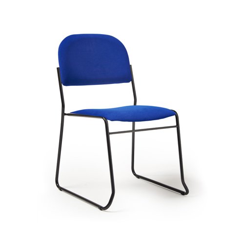 Jive stacking chair with black frame in blue fabric