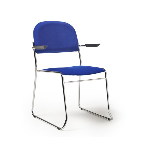 Jive stacking armchair with chrome frame in blue fabric