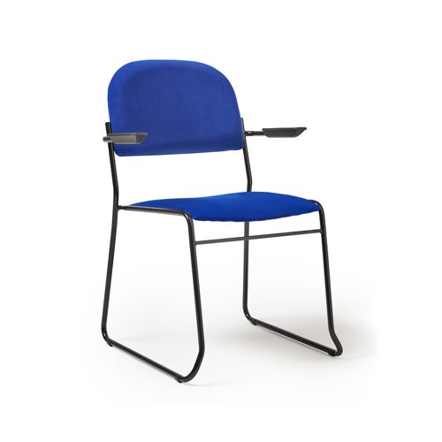 Jive stacking armchair with black frame in blue fabric