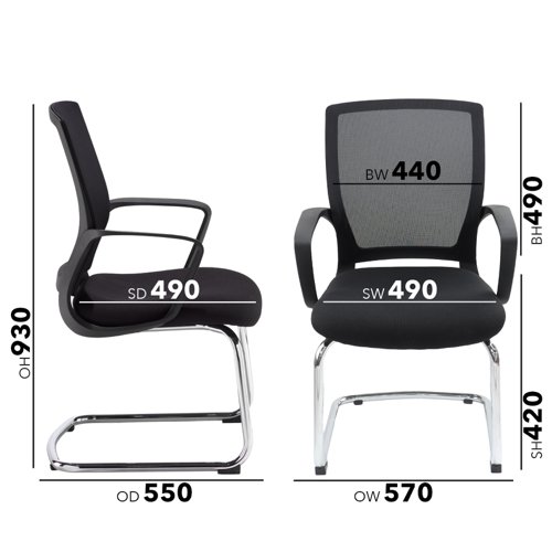 Jonas black mesh back visitors chair with black fabric seat and chrome cantilever frame Visitors Chairs JNS100C1-K