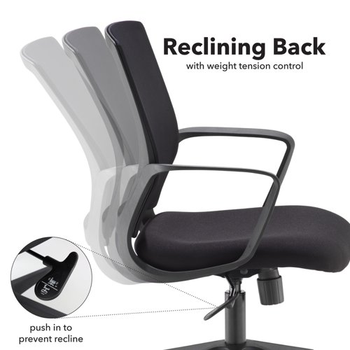 Jonas black mesh back operator chair with black fabric seat and black base | JNS300T1-K | Dams International