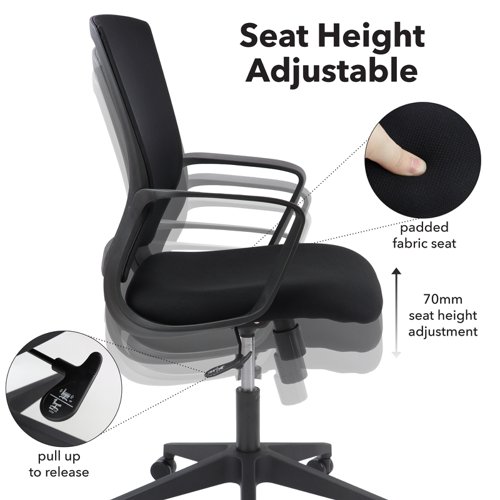 Jonas black mesh back operator chair with black fabric seat and black base | JNS300T1-K | Dams International