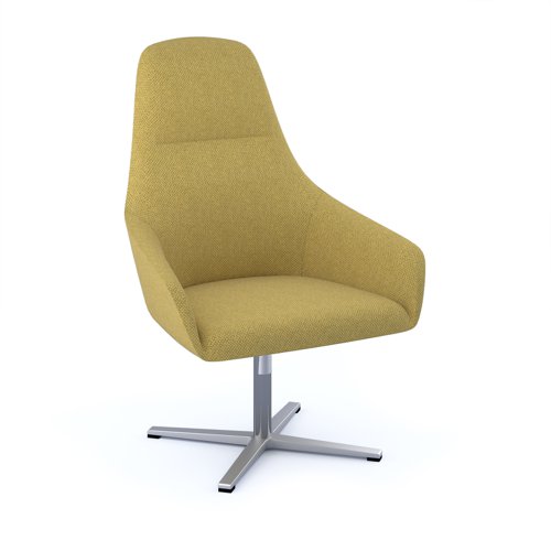 Juna fully upholstered high back lounge chair with 4 star aluminium swivel base with auto return - made to order