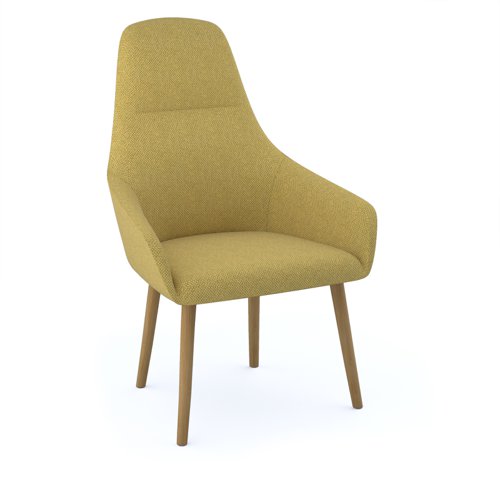 Juna fully upholstered high back lounge chair with 4 oak wooden legs - made to order