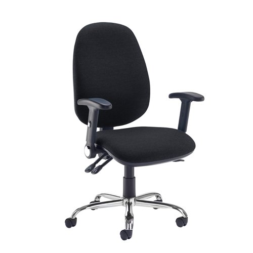 Jota XXL fabric back operator chair with folding arms and chrome base - made to order