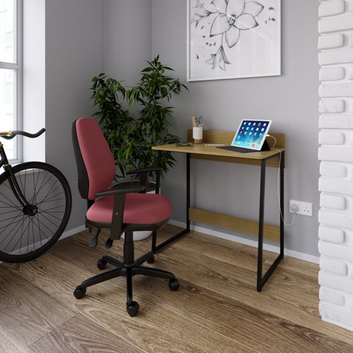 Kyoto home office workstation with upstand - Summer oak with black frame Dams International