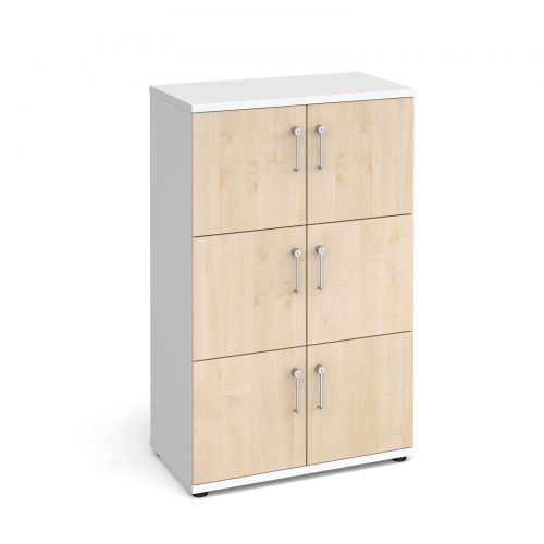 Wooden storage lockers 6 door - white with maple doors