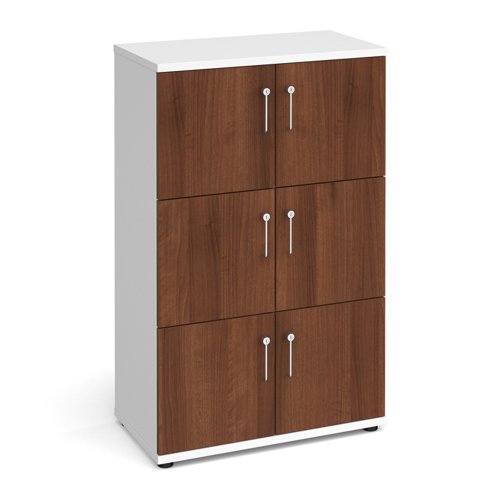 Wooden storage lockers 6 door - white with walnut doors