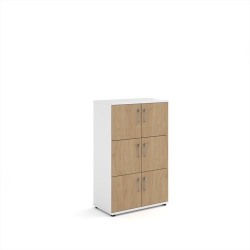 Wooden storage lockers 6 door - white with kendal oak doors
