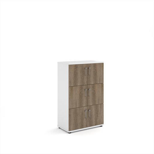 Wooden storage lockers 6 door - white with nebraska oak doors