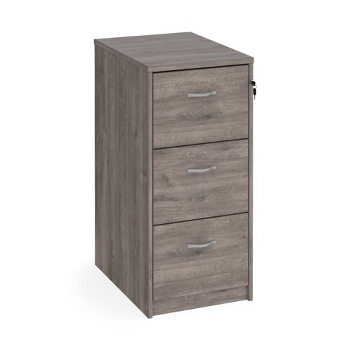 Wooden 3 drawer filing cabinet with silver handles 1045mm high - grey oak