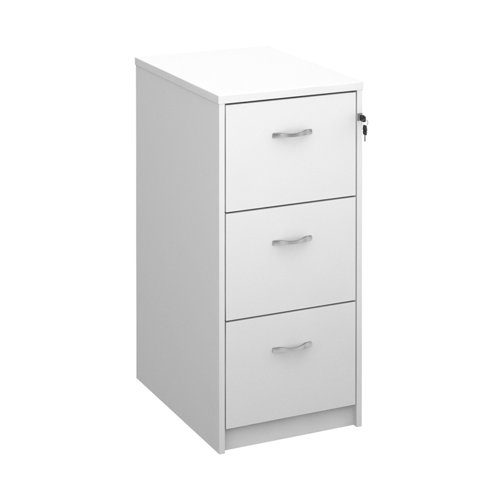 Wooden 3 drawer filing cabinet with silver handles 1045mm high - white  LF3WH