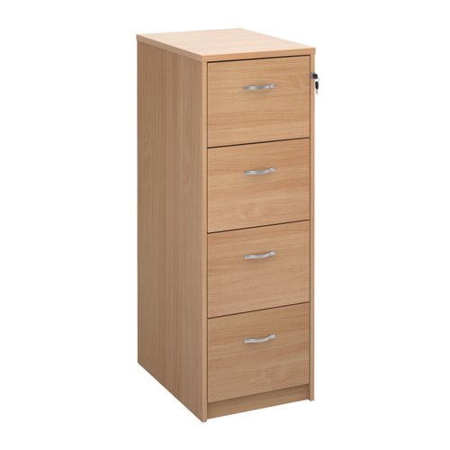 Wooden 4 drawer filing cabinet with silver handles 1360mm high - beech