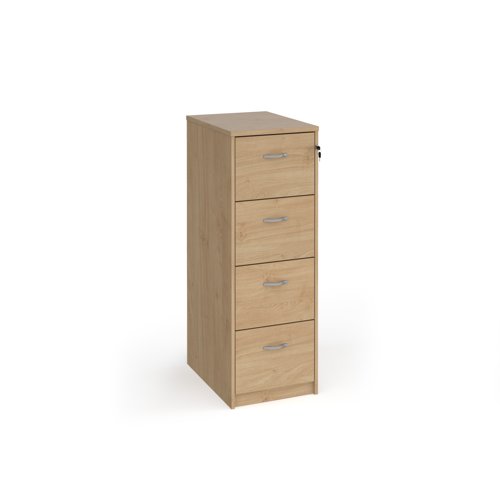 Wooden 4 drawer filing cabinet with silver handles 1360mm high - Kendal Oak