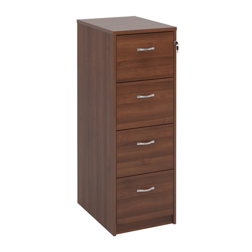 Wooden 4 drawer filing cabinet with silver handles 1360mm high - walnut