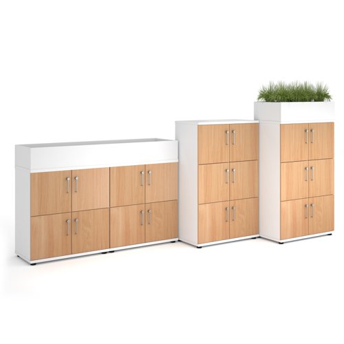 Wooden storage lockers 4 door - white with beech doors