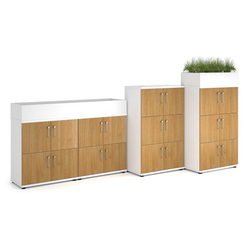 Wooden storage lockers 4 door - white with oak doors