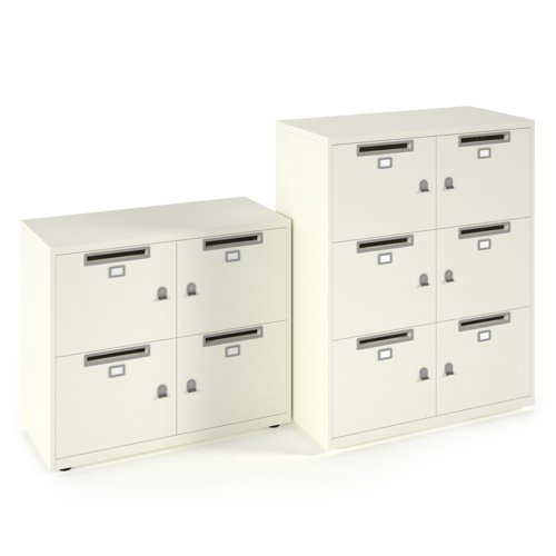 Bisley lodges with 6 doors and letterboxes - white