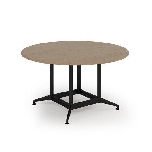 Loft table 1400 dia black frame and kendal oak top