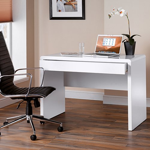 Luxor home office workstation with integrated full length drawer - white gloss Dams International