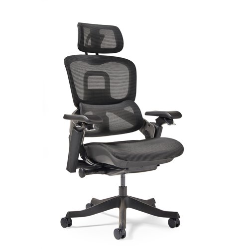 Lyra fully ergonomic task chair with adjustable arms and integrated head rest in black