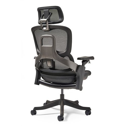 Lyra fully ergonomic task chair with adjustable arms and integrated head rest in black