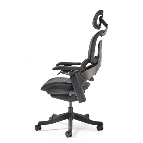 Lyra fully ergonomic task chair with adjustable arms and integrated head rest in black