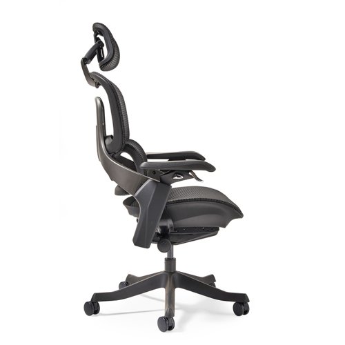 Lyra fully ergonomic task chair with adjustable arms and integrated head rest in black