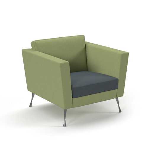Lyric reception chair single seater with metal legs 900mm wide - elapse grey seat and arms with endurance green back