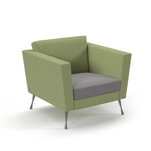 Lyric reception chair single seater with metal legs 900mm wide - forecast grey seat and arms with endurance green back