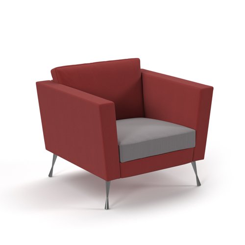 Lyric reception chair single seater with metal legs 900mm wide - forecast grey seat and arms with extent red back