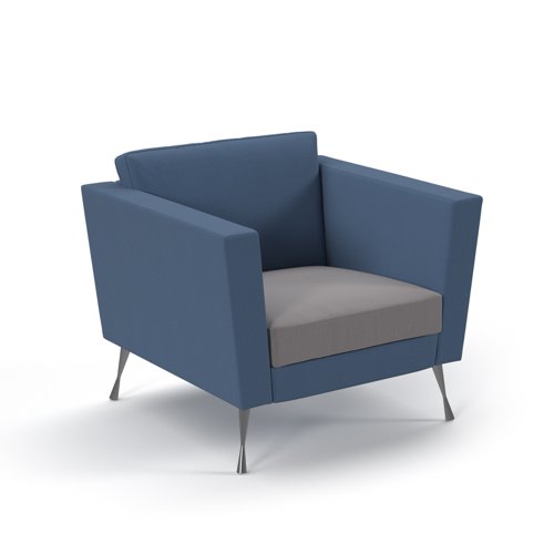Lyric reception chair single seater with metal legs 900mm wide - forecast grey seat and arms with range blue back