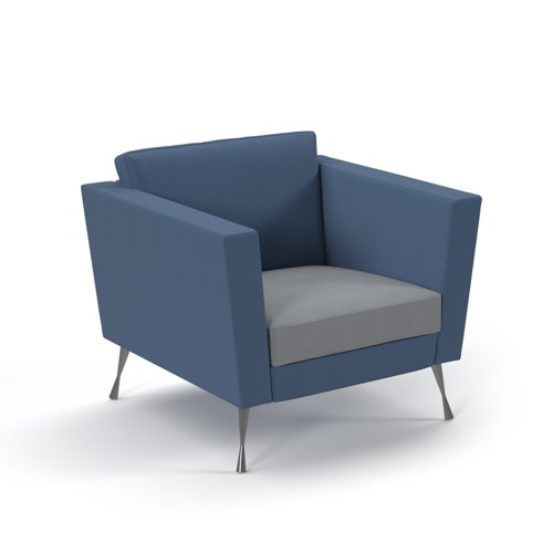 Lyric reception chair single seater with metal legs 900mm wide - late grey seat and arms with range blue back