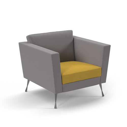 Lyric reception chair single seater with metal legs 900mm wide - lifetime yellow seat and arms with forecast grey back