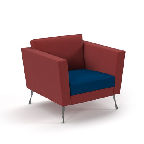 Lyric reception chair single seater with metal legs 900mm wide - maturity blue seat and arms with extent red back