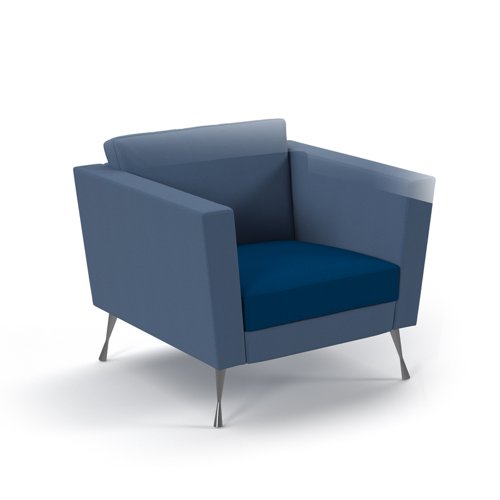 Lyric reception chair single seater with metal legs 900mm wide - maturity blue seat and arms with range blue back