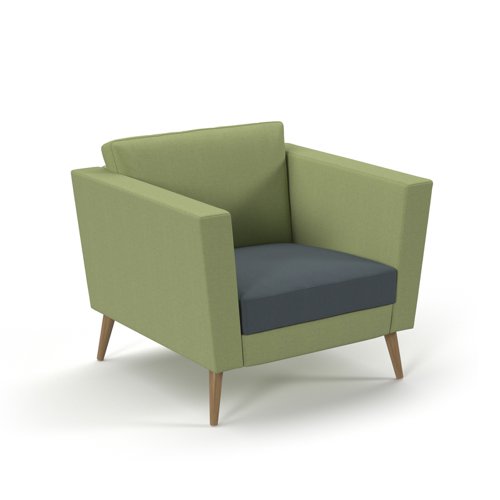 Lyric reception chair single seater with wooden legs 900mm wide - elapse grey seat and arms with endurance green back