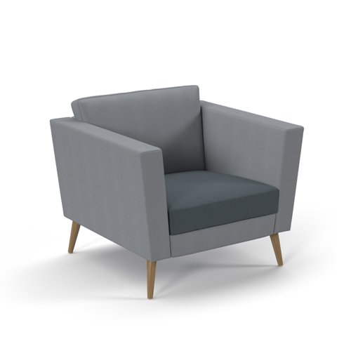 Lyric reception chair single seater with wooden legs 900mm wide - elapse grey seat and arms with late grey back